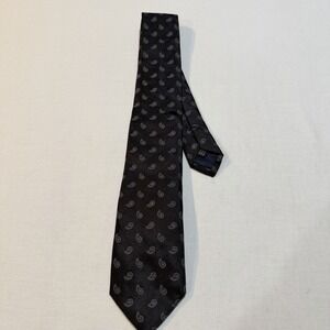 Thomas Pink Silk Tie Mens Black Silver Paisley Necktie Made in Italy Luxury